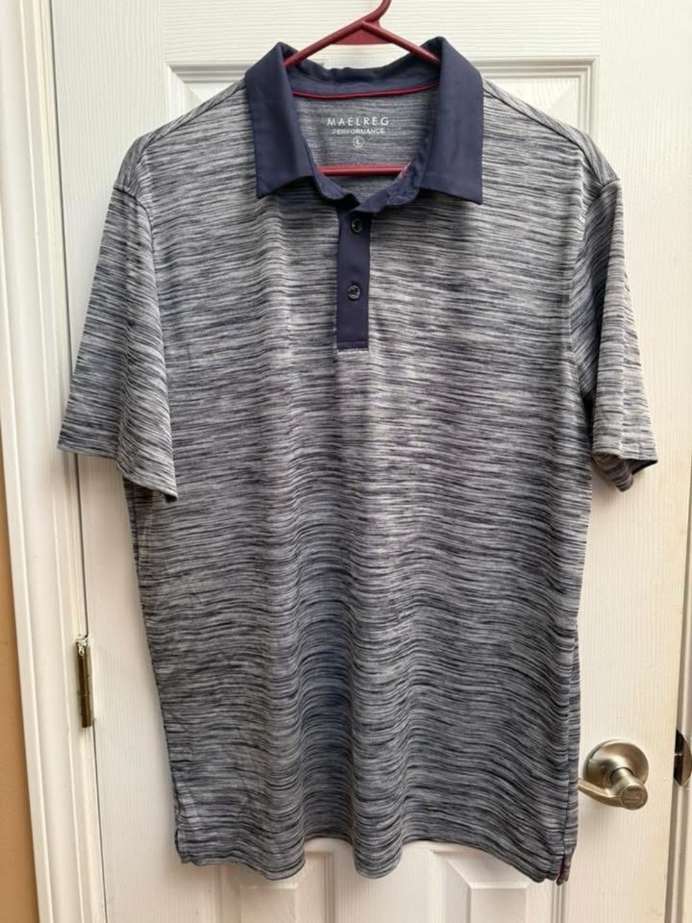 Men's Performance Heather Gray Polo with Navy Collar